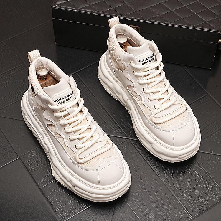 Lettering Applique Lace-Up Platform Sneakers Product Image