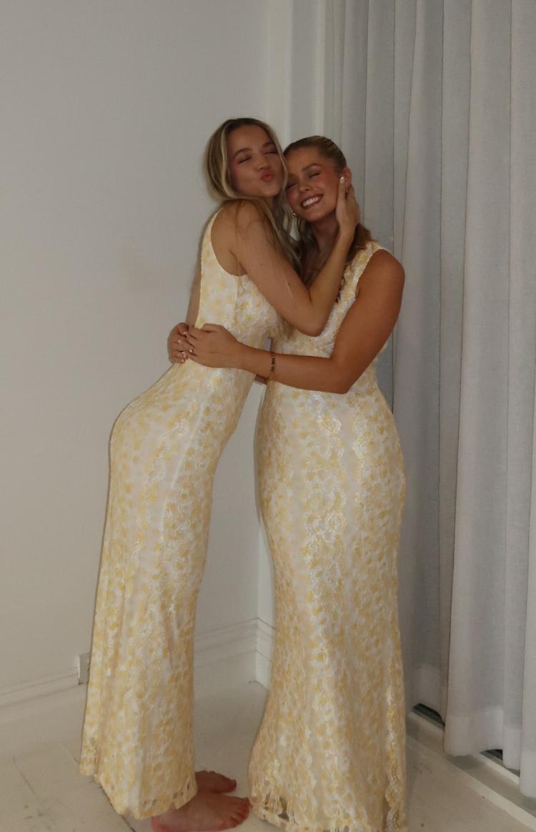 Farida Yellow Lace Maxi Dress Product Image