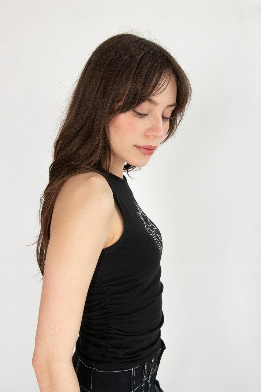 Celestial Rhinestone Side Ruched Tank Product Image