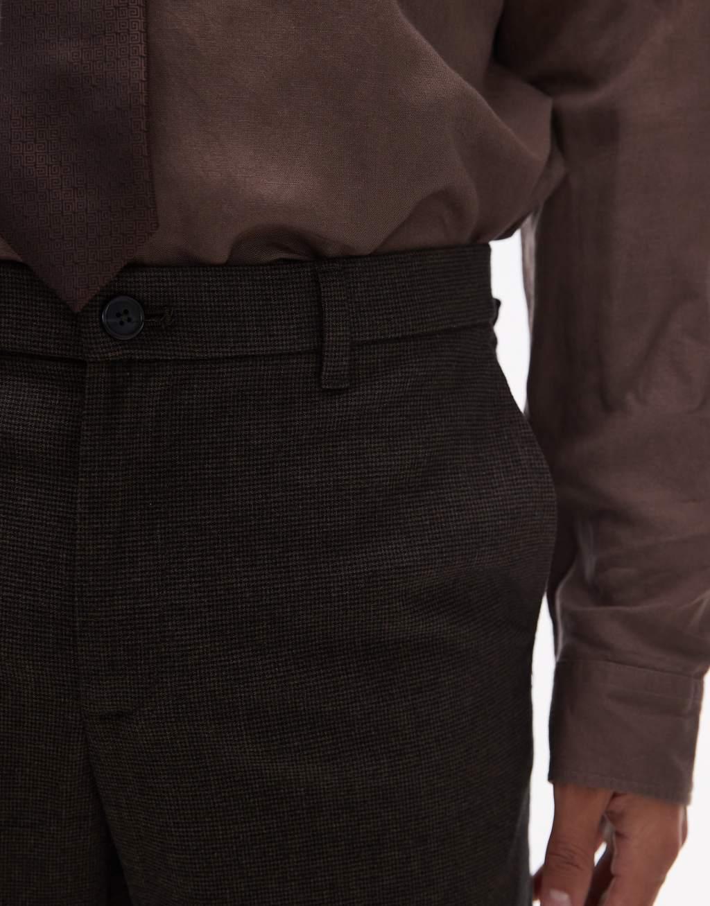 Mango herringbone tailored pants in brown Product Image