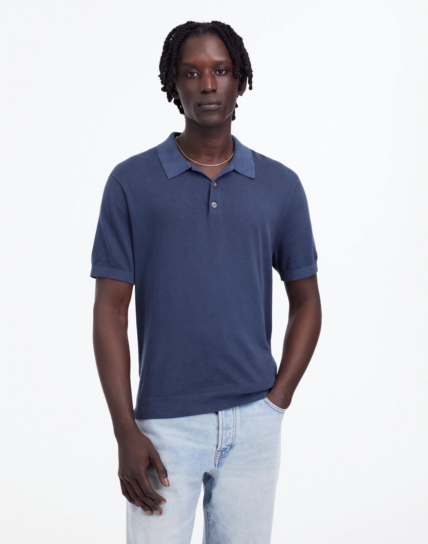 Three-Button Sweater Polo Shirt Product Image