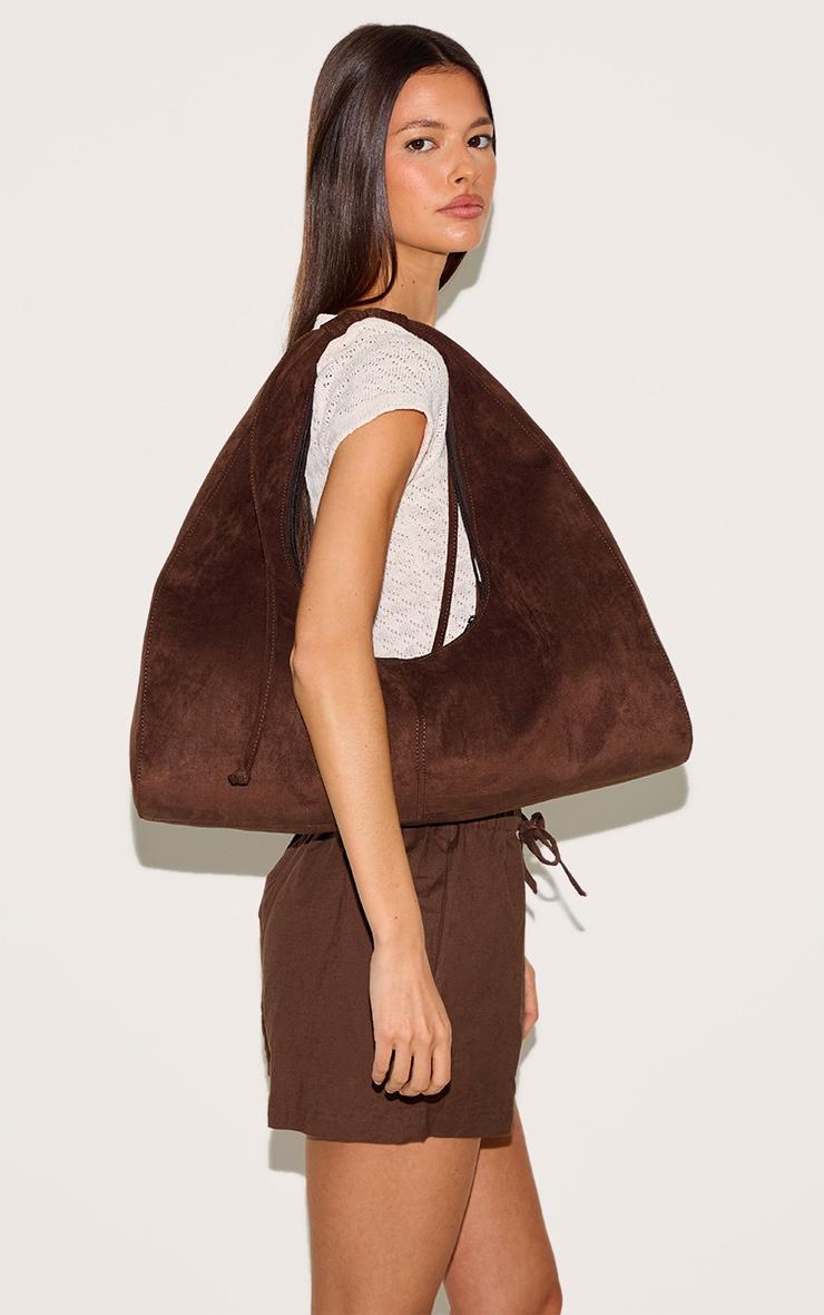 Chocolate Faux Suede Slouchy Shoulder Bag Product Image