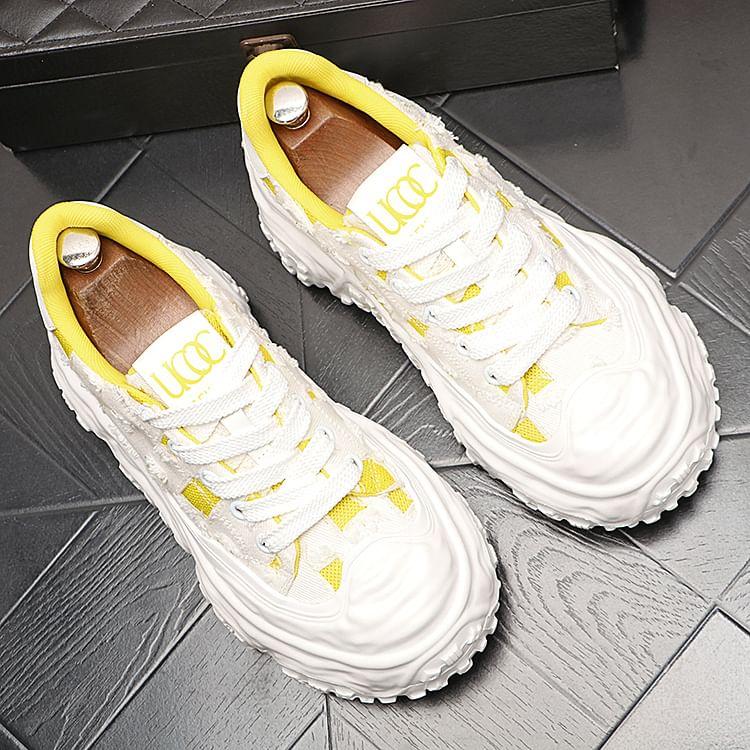 Platform Distressed Lace-Up Canvas Sneakers Product Image