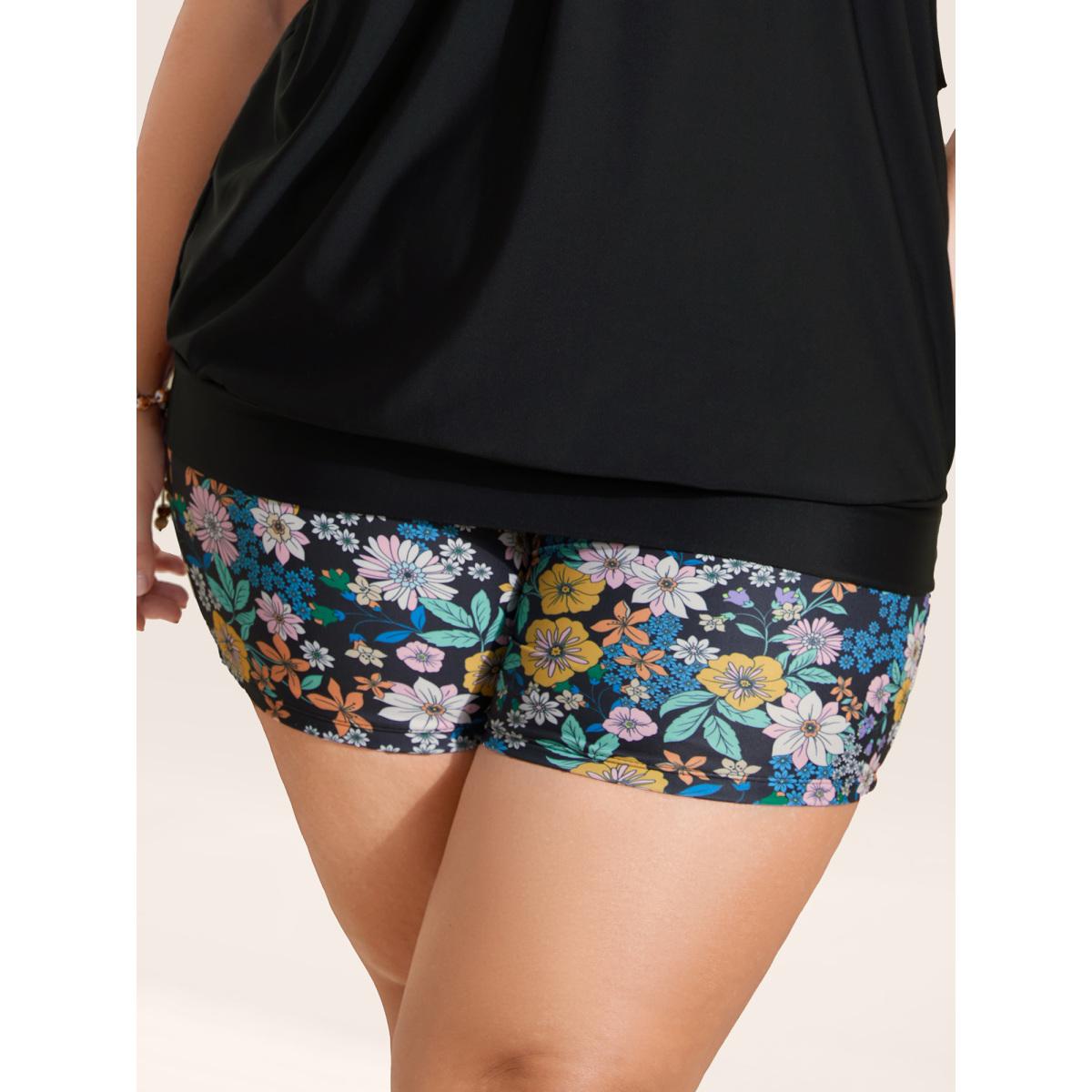 Plus Size Ditsy Floral High Rise Skinny Swim Bottom Women's Swimwear Black Beach Non High stretch Skinny High Rise Curve Swim Bottoms BloomChic 18-20/2X Product Image