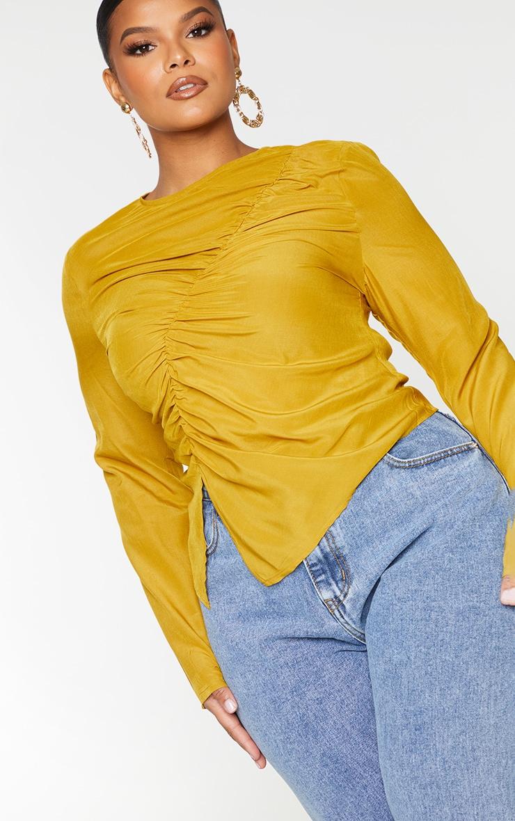 Plus Chartreuse Ruched Front Blouse Product Image