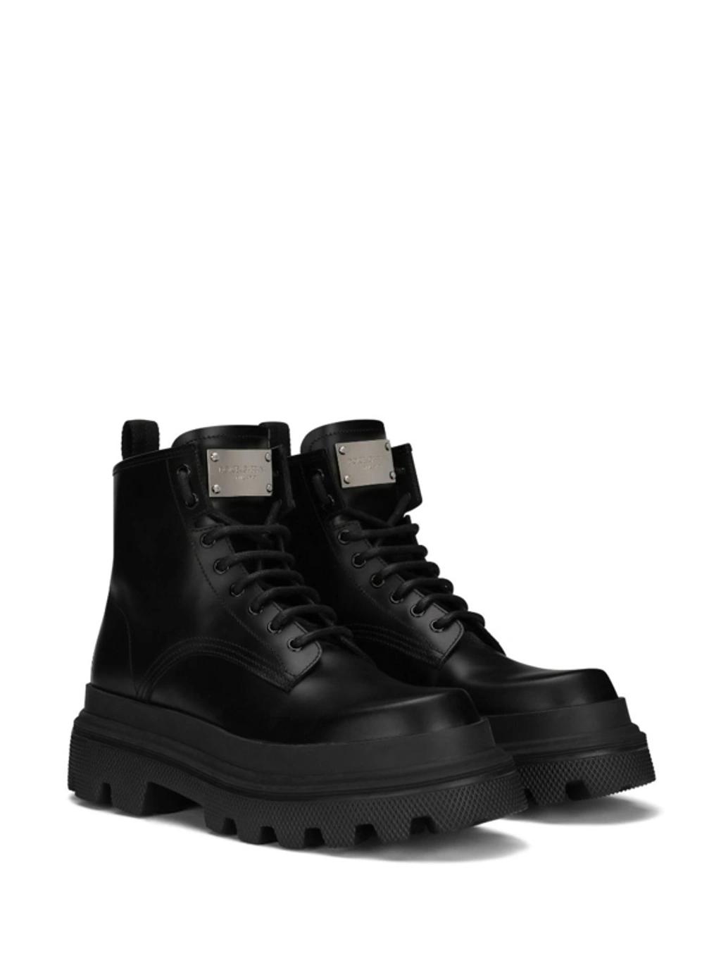 DOLCE & GABBANA Studded Calfskin Hi-trekking Ankle Boots In Black Product Image