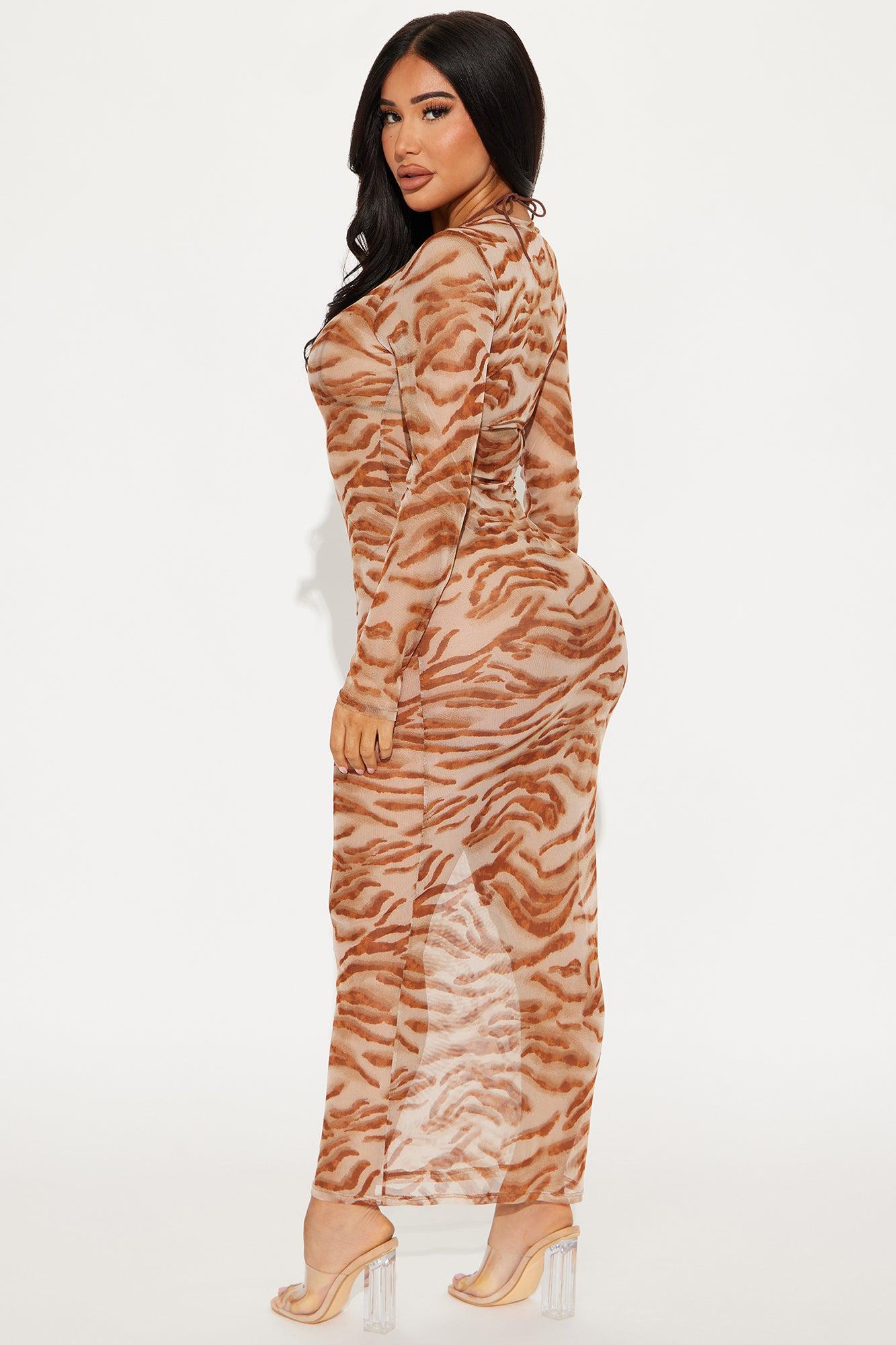 Thalia Mesh Cover Up Maxi Dress - Brown/combo Product Image