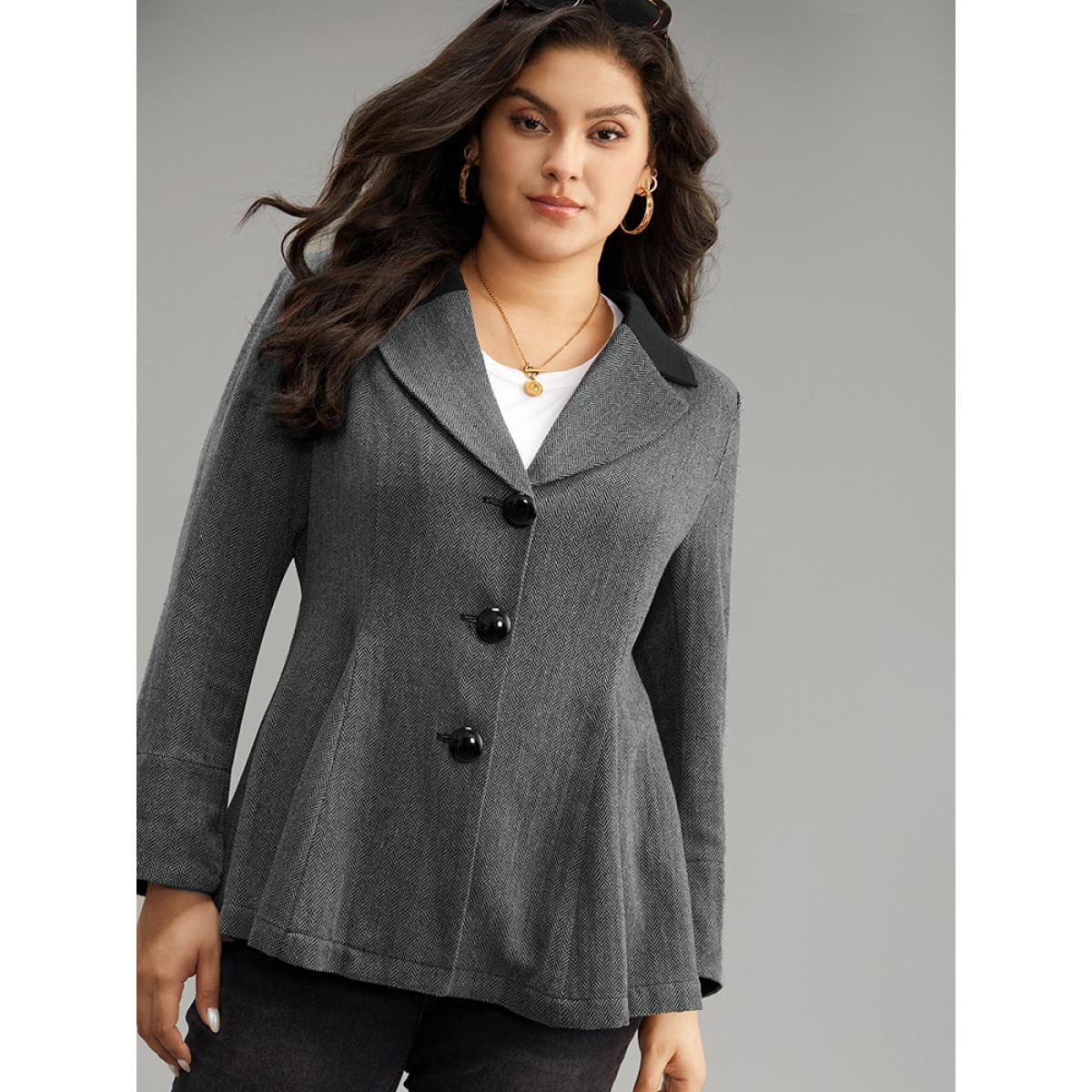 Plus Size Patchwork Contrast Button Up Blazer Black Women Dailywear Plain Contrast Sleeve Long Sleeve Suit Collar 22-24/3X Casual Blazers BloomChic Product Image