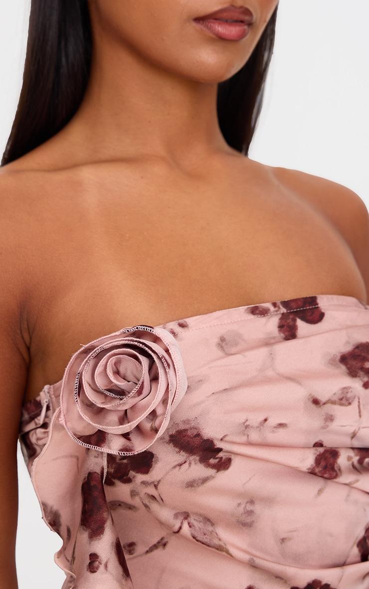 Light Pink Floral Satin Rose Detail Mini Dress Product Image