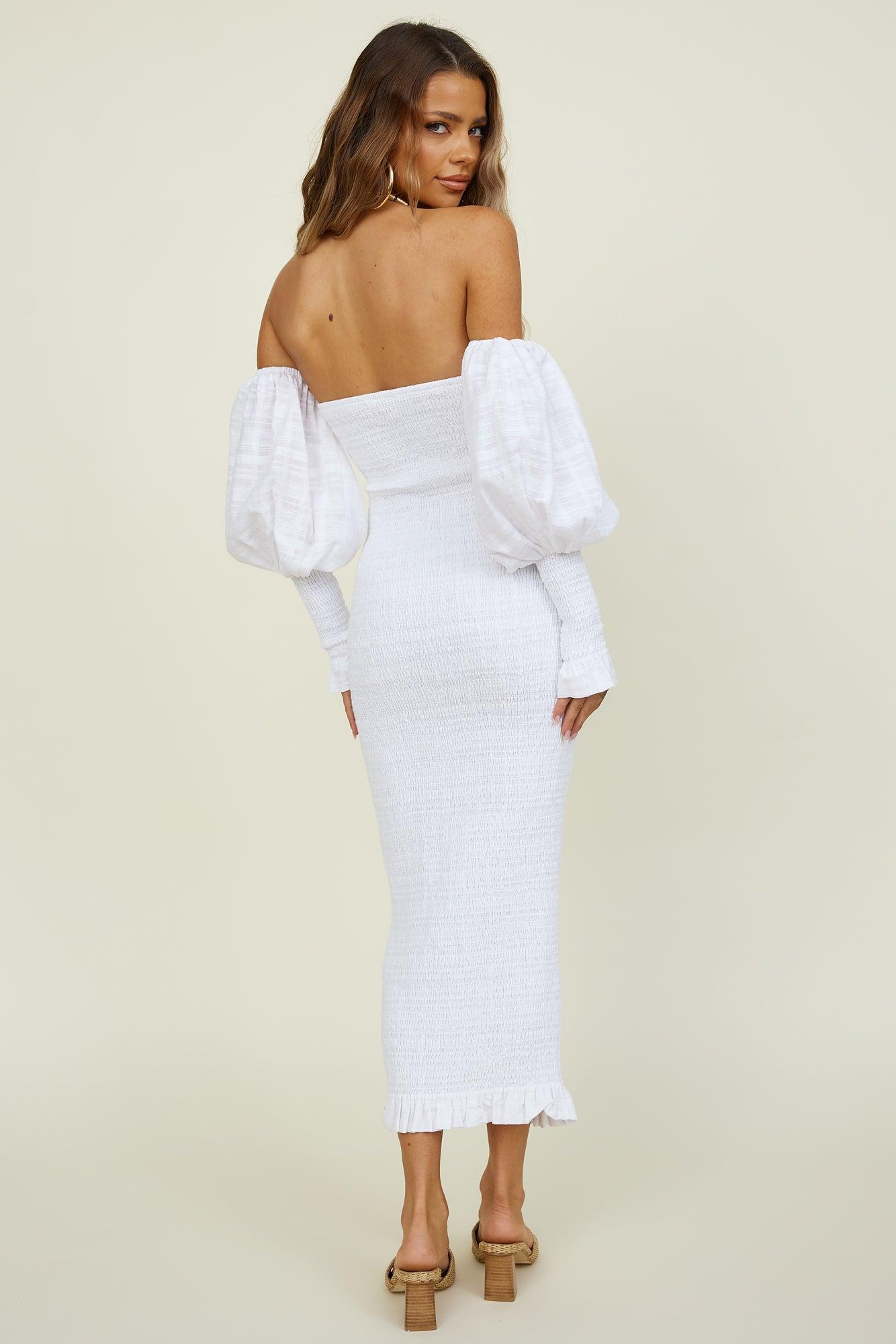 SEVEN WONDERS Luciano Shirred Midi Dress White Product Image