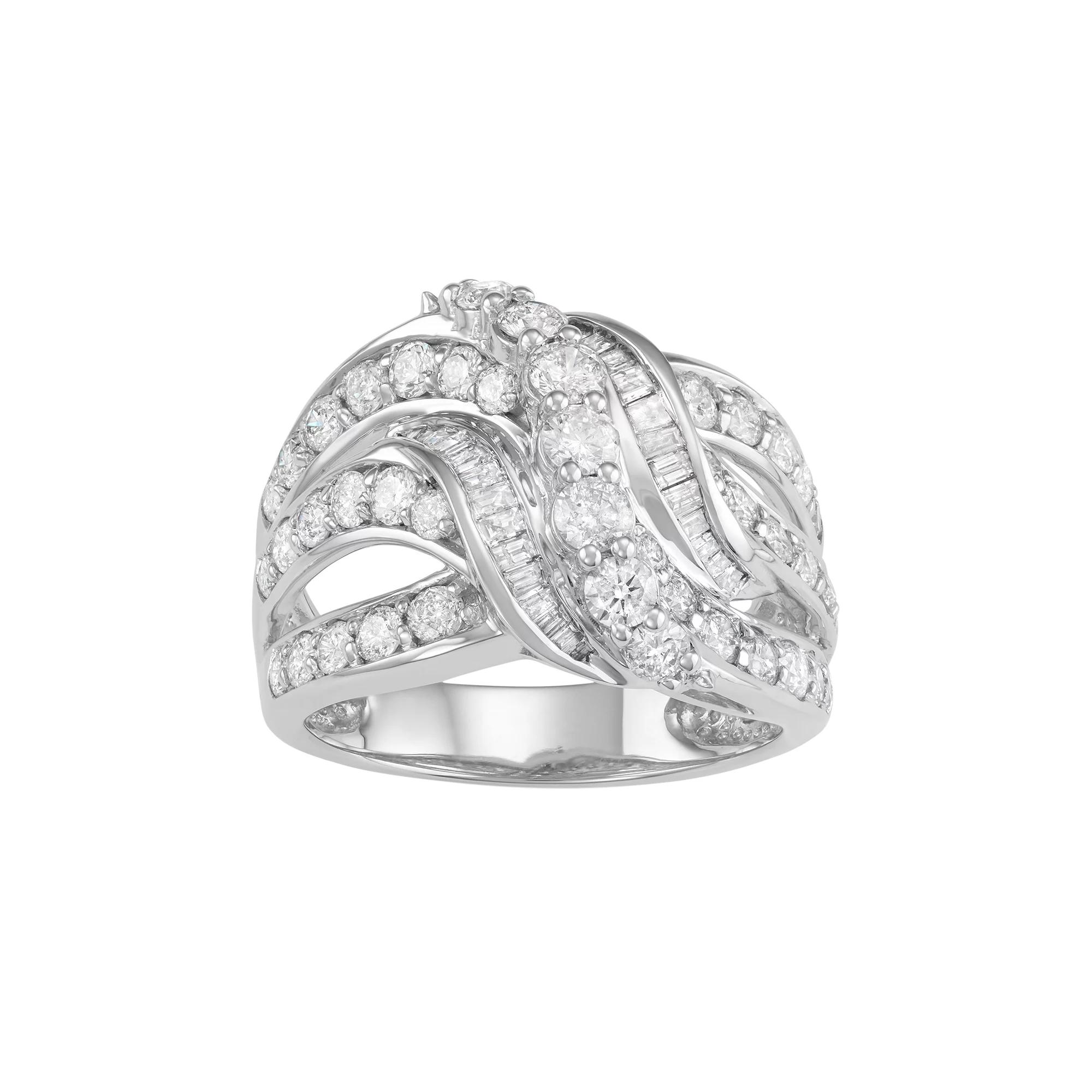 10k White Gold 2 Carat T.W. Diamond Swirl Multi Row Ring, Women's, Size: 7 Product Image