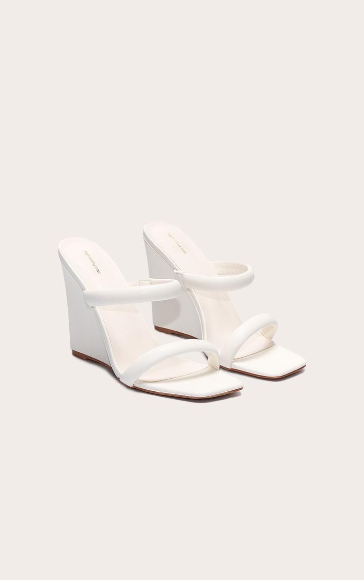 Cream Pu Square Toe High Heeled Mule Wedges Product Image