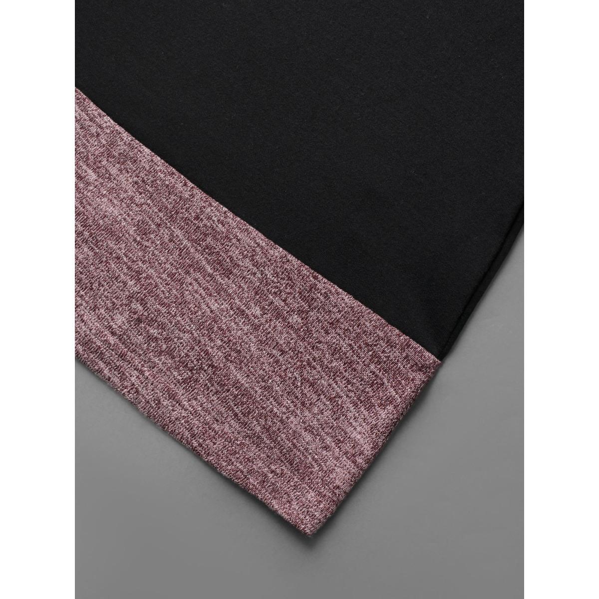 Plus Size Heather Patchwork Turtleneck Midi Dress Black Women Casual Contrast Ruffled collar Long Sleeve Curvy BloomChic 10/M Product Image