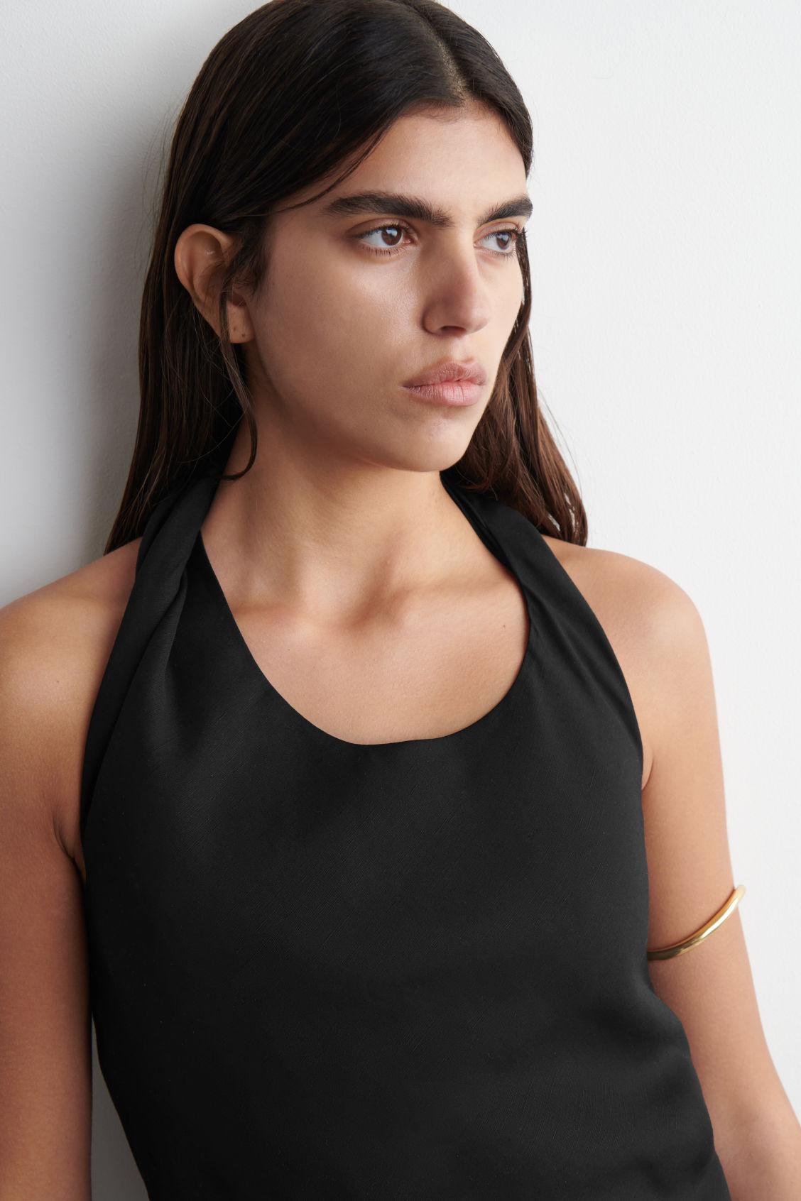 TWISTED LINEN-BLEND HALTERNECK DRESS Product Image