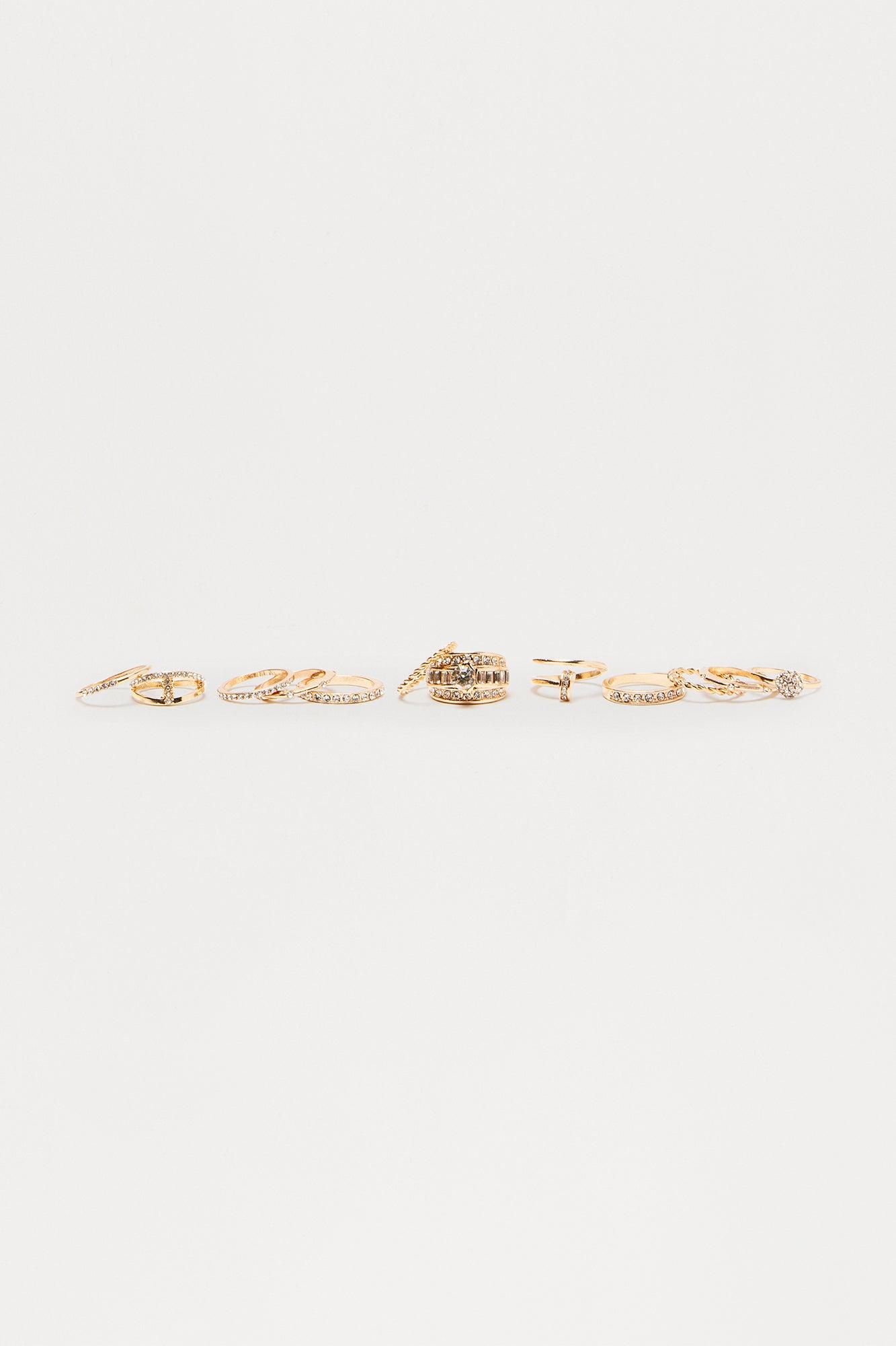 Keep Them Cute Rhinestone 12 Piece Ring Set - Gold Product Image