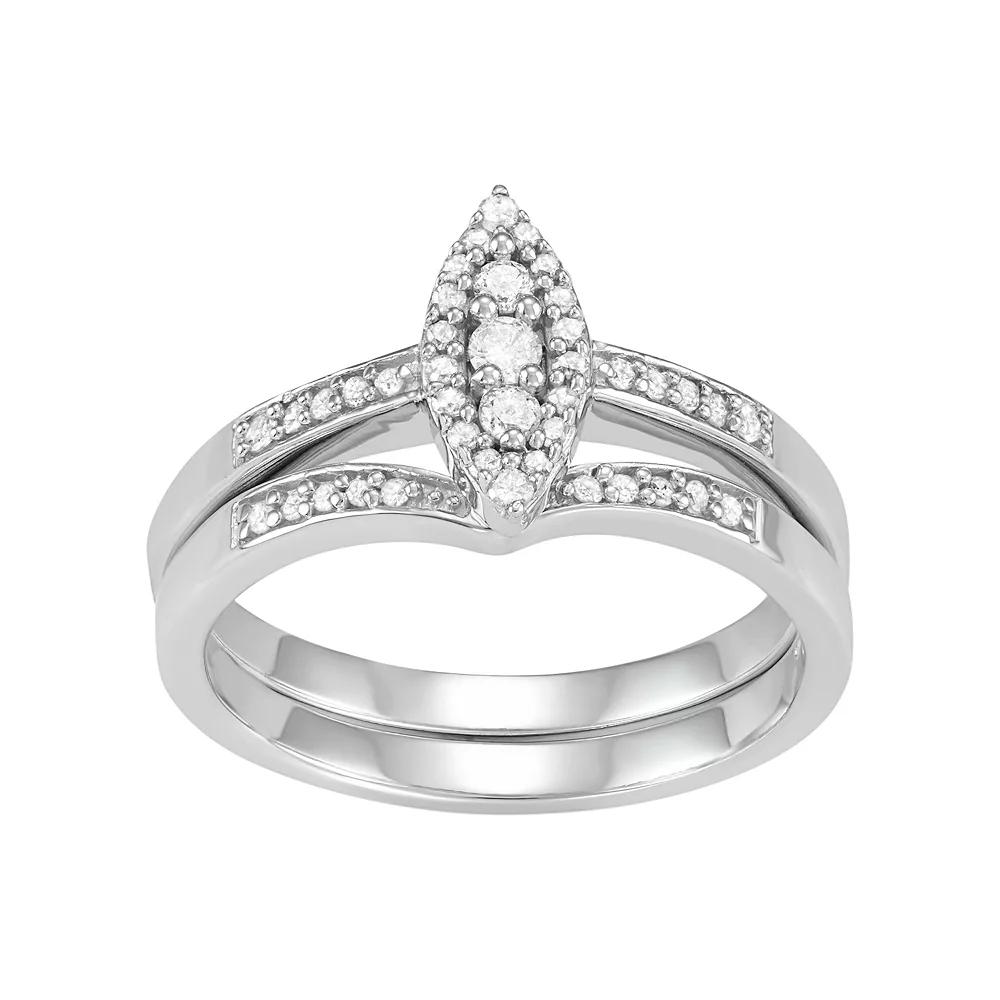 Jewelexcess 10k White Gold 1/4 Carat T.W. Diamond Marquise Engagement Ring Set, Women's, Size: 7 Product Image