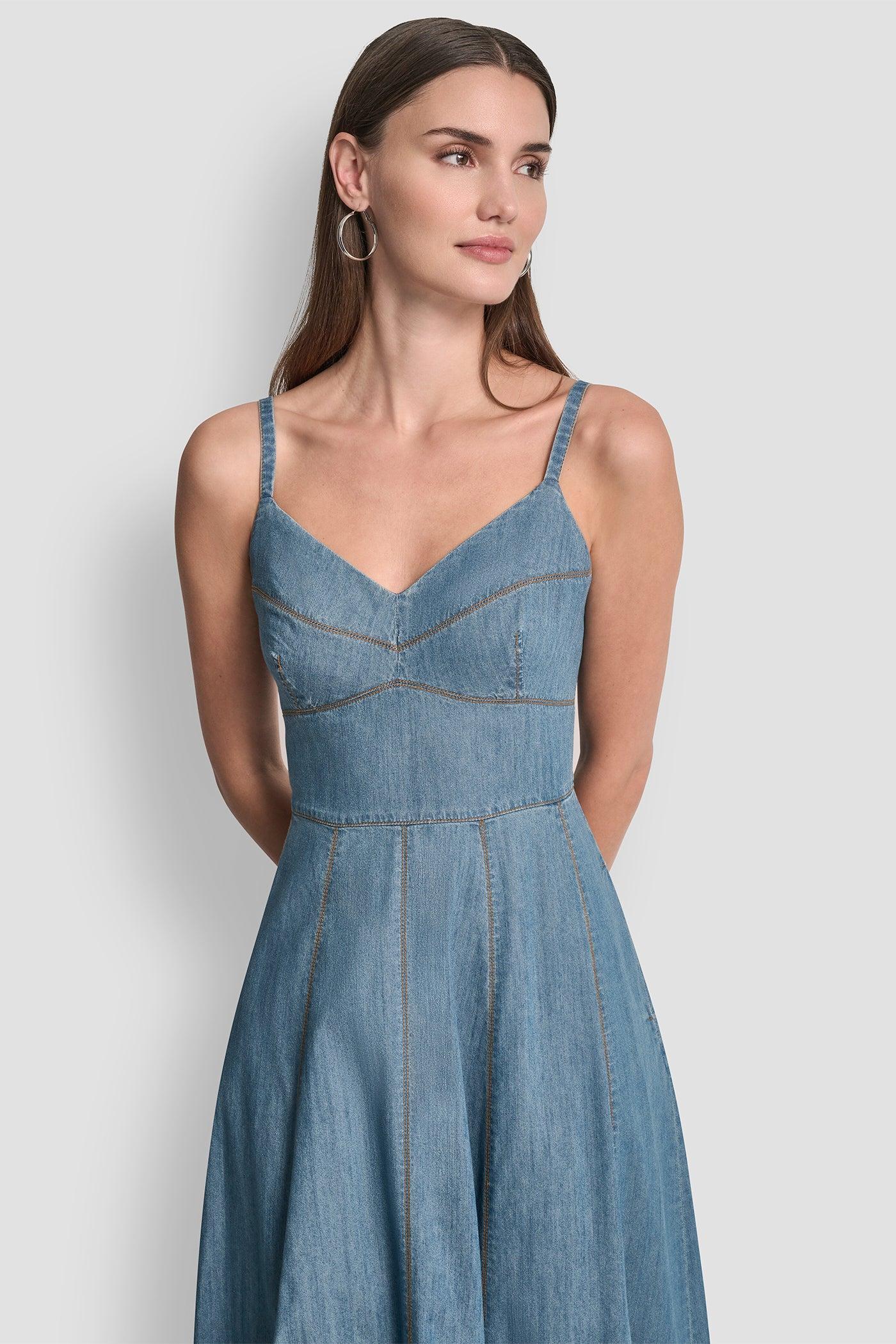 DENIM MIDI FIT & FLARE DRESS Product Image