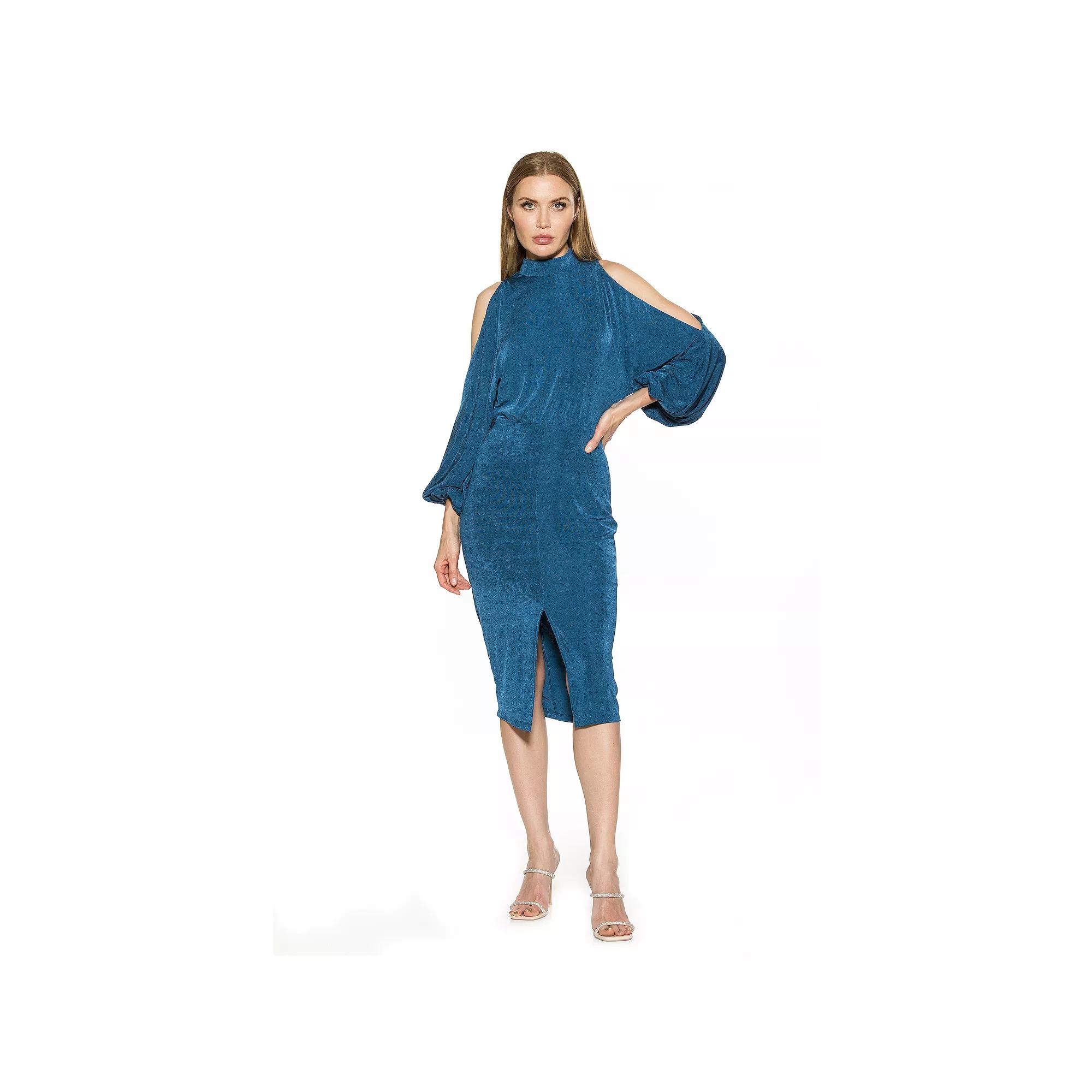 Women's ALEXIA ADMOR Sem Mockneck Cold Shoulder Midi Dress, Size: XS, Blue Product Image