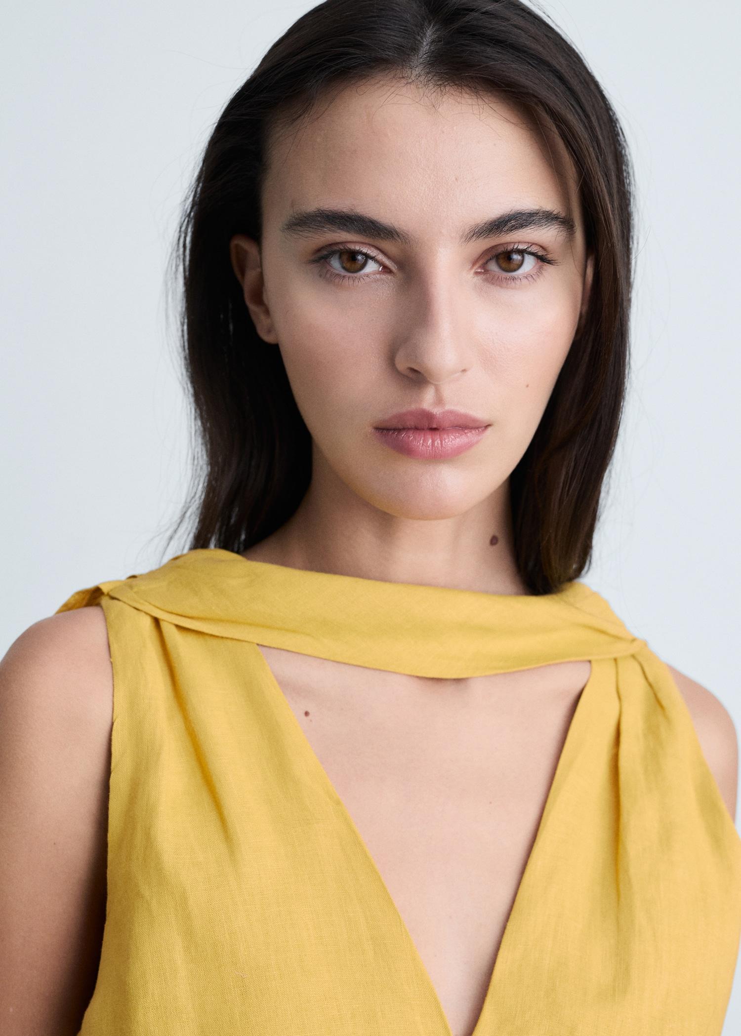 Linen pleated midi-dress - Women | MANGO USA Product Image