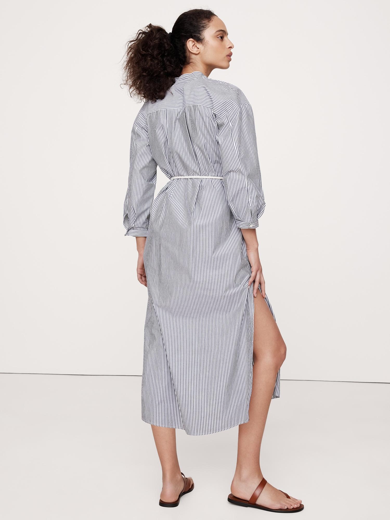 Cotton Poplin Split-Neck Shirt Dress Product Image