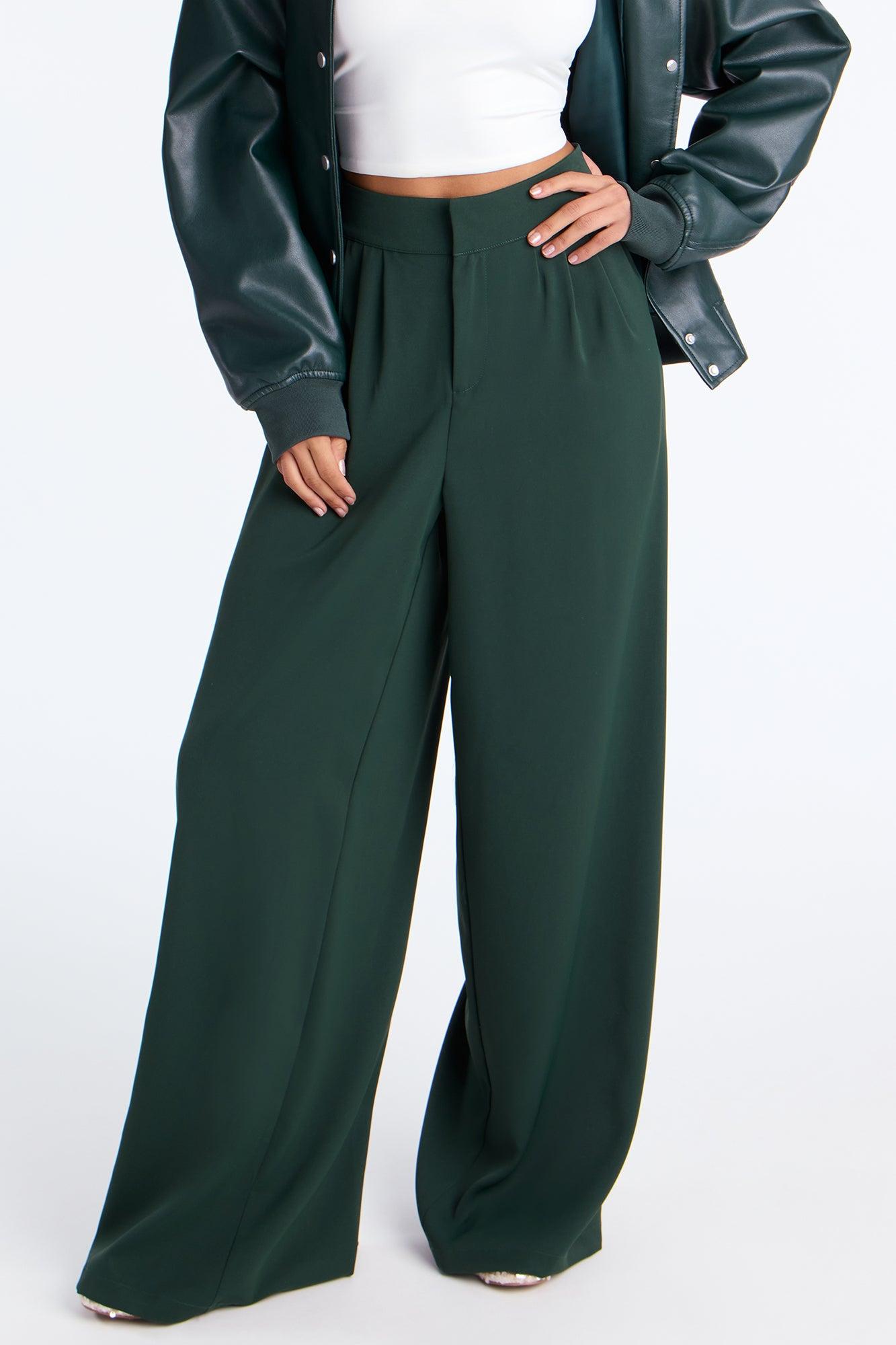 Candice Pleated Wide Leg Trouser Pant 33″ - Hunter Female Product Image
