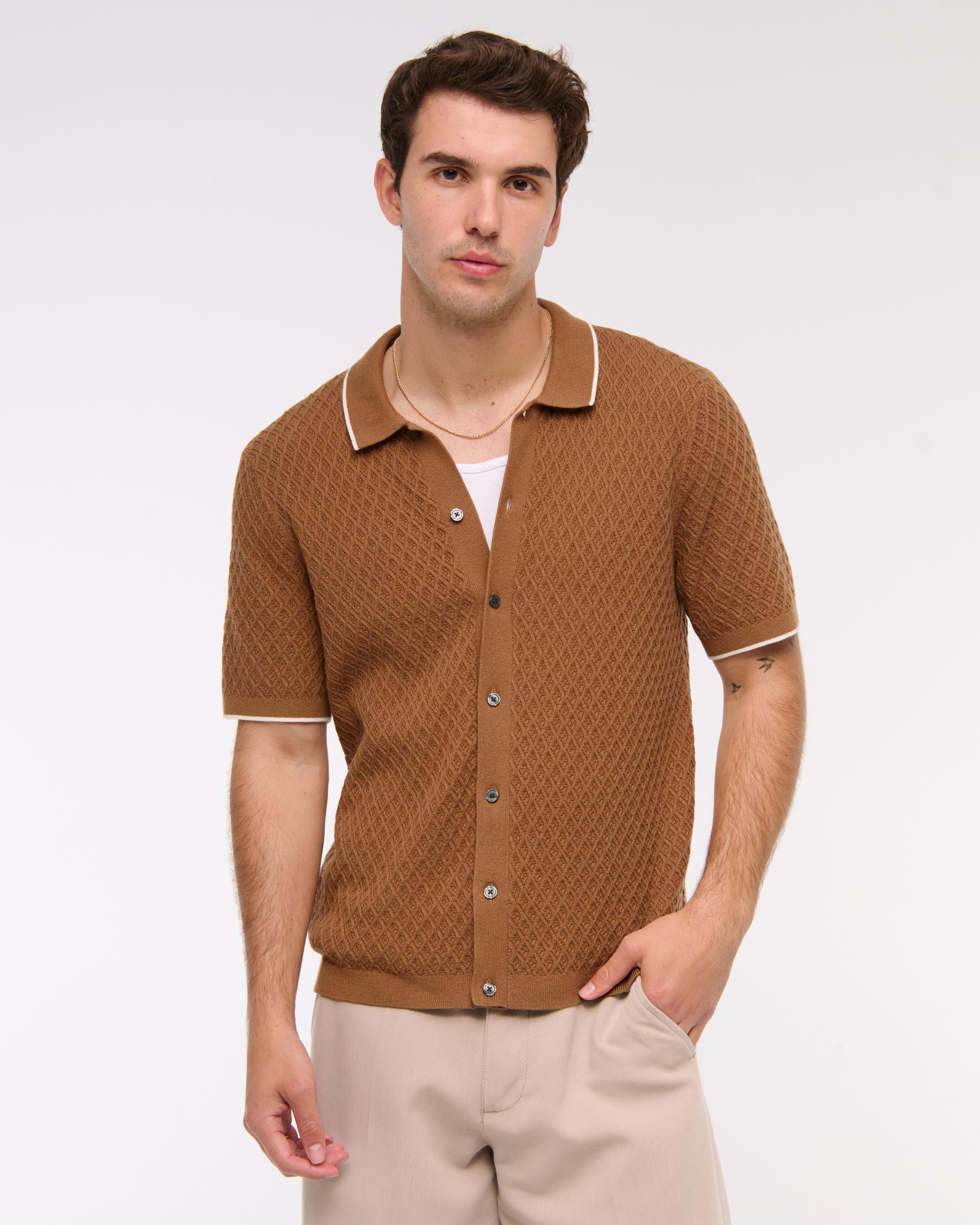 Diamond Stitch Button-Through Sweater Polo Product Image