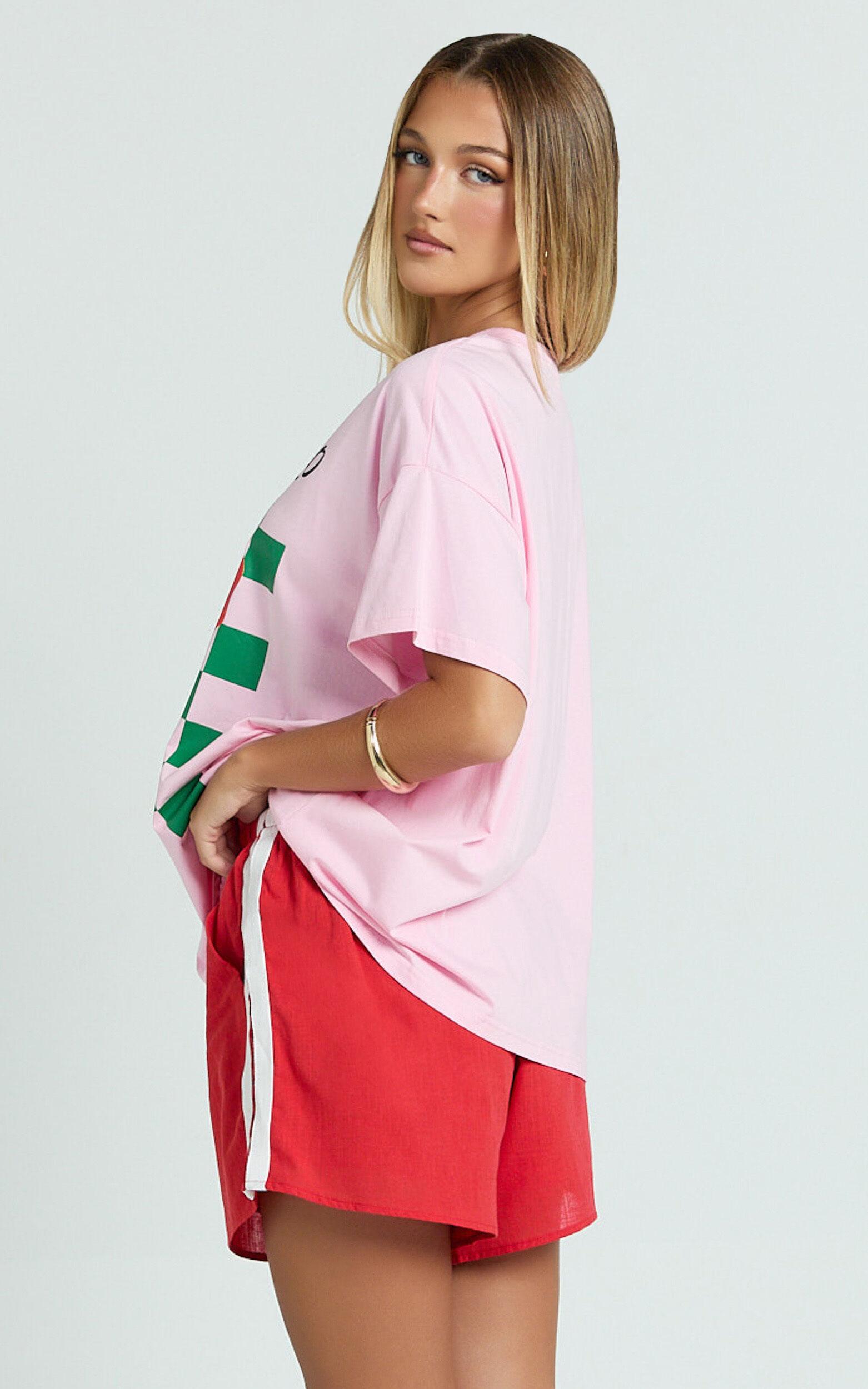 Liv Two Piece Top and Shorts Set - Monte Carlo Lobster T-shirt Set in Pink Product Image