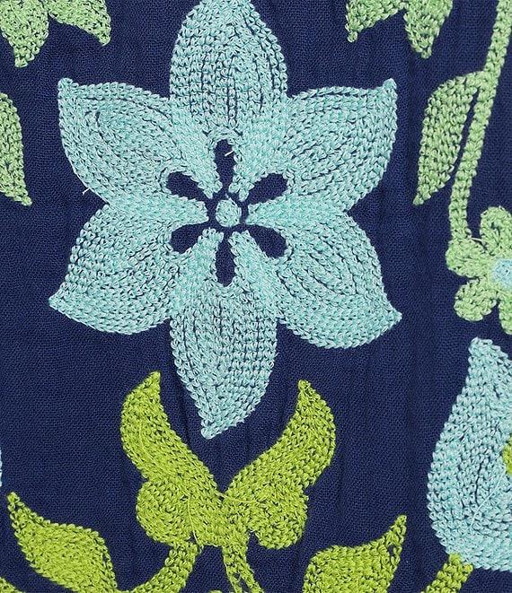 Tru Luxe Jeans Multi-Color Embroidered Gauze Split V-Neck 3/4 Smocked Sleeve Top Product Image