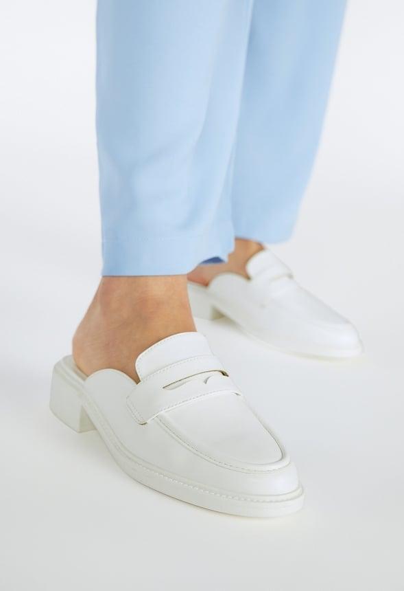 JustFab Margaux Platform Loafer Pump Womens Black/ White Size 8.5 Product Image