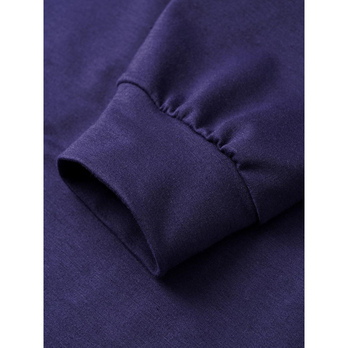 Plus Size Plain Pleated Round Neck Slightly Stretchy Sweatshirt Women Eggplant Casual Plain Round Neck Everyday Sweatshirts BloomChic 22-24/3X Product Image