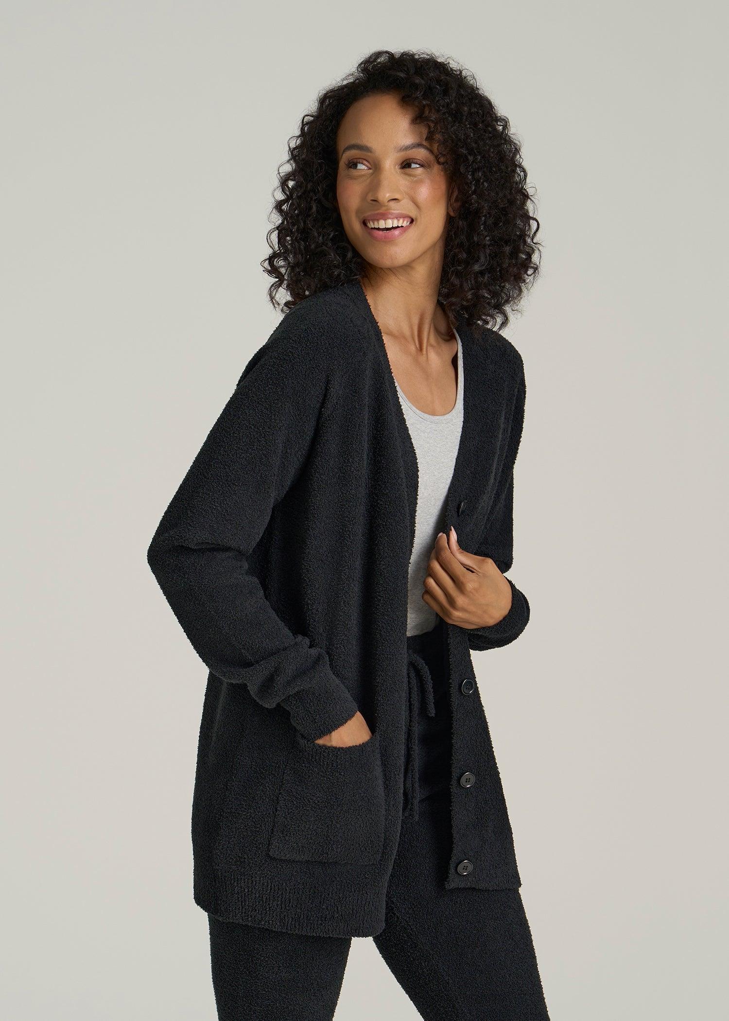 Chenille Cardigan for Tall Women in Black Female Product Image