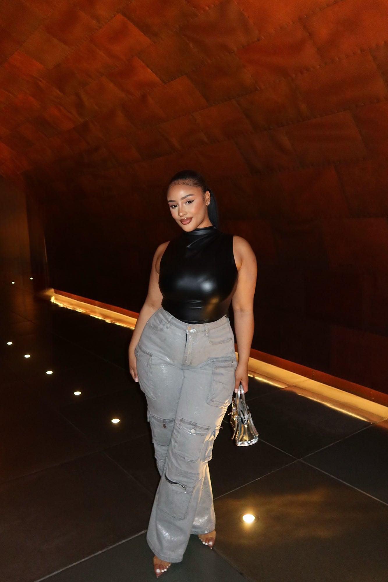 Petite Time To Shine Foil Baggy Cargo Jeans - Silver Female Product Image