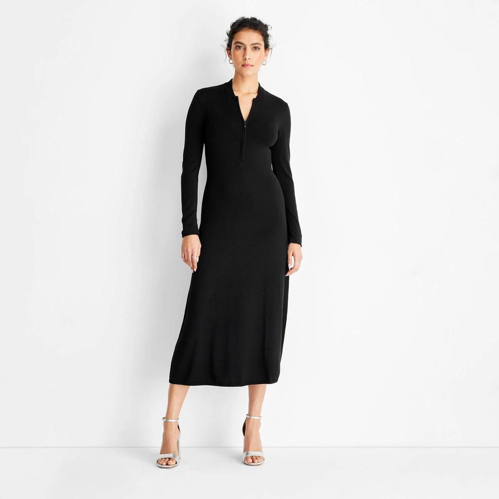 Women's Long Sleeve Sweater Maxi Dress - Future Collective Black 3X: Recycled Polyester, V Neck, Jersey Fabric Product Image