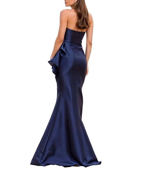 Terani Couture Asymmetrical Neck Strapless Sheath Long Gown Product Image