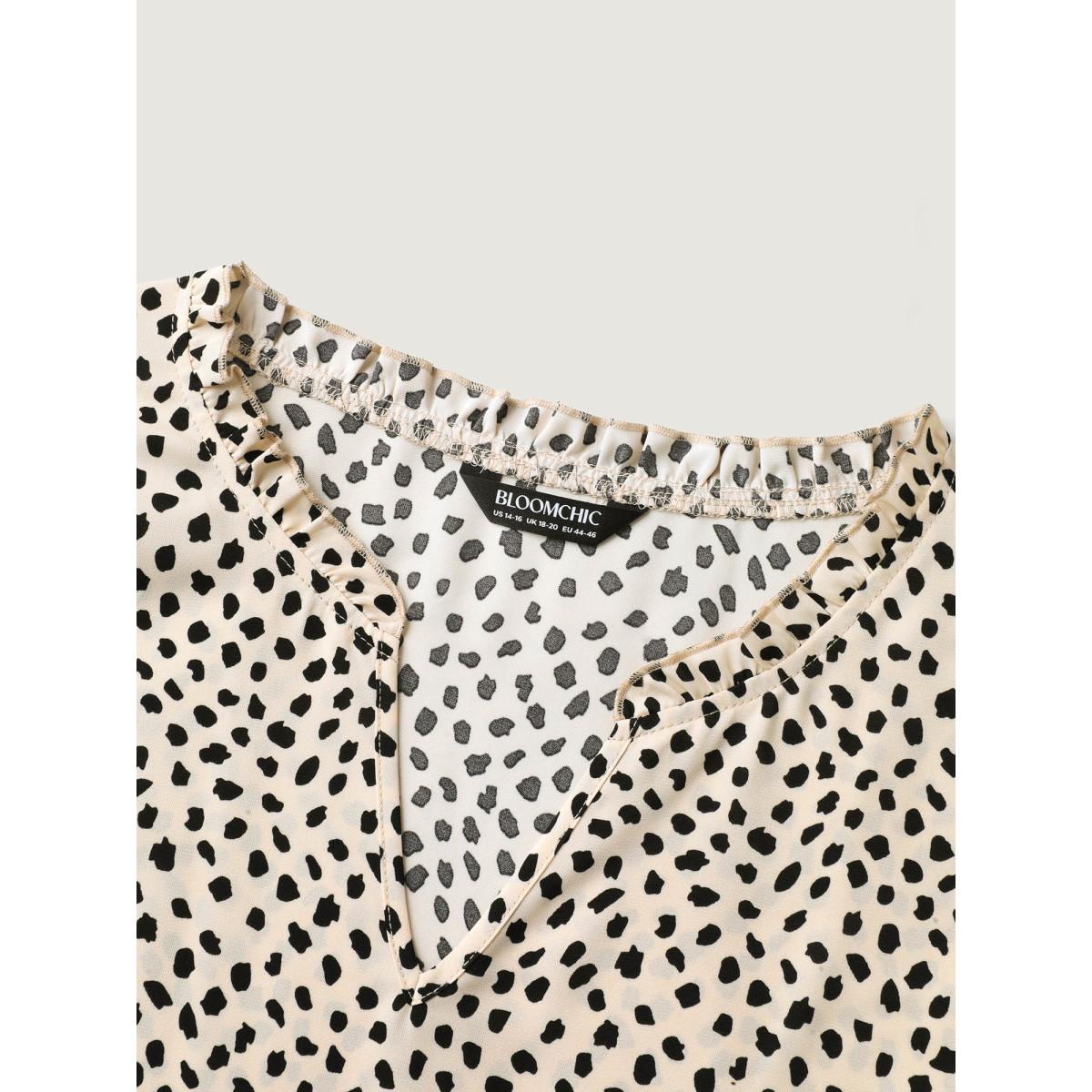 Plus Size Apricot Leopard Print Ruffled Sleeve Blouse Women Cap Sleeve Notched collar Office Blouses BloomChic 22-24/3X Product Image