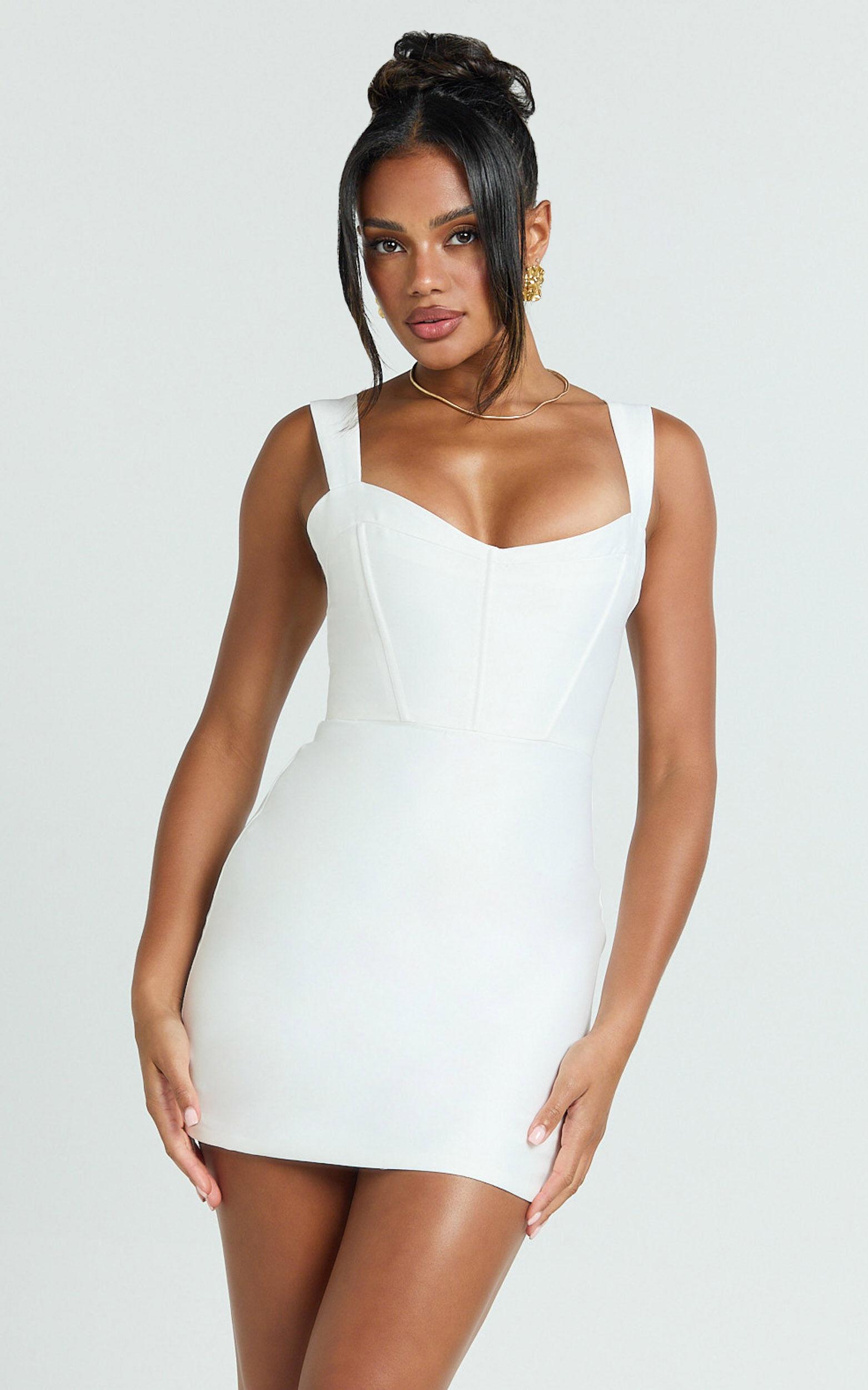 Janice Mini Dress - Square Neckline Dress in White Product Image