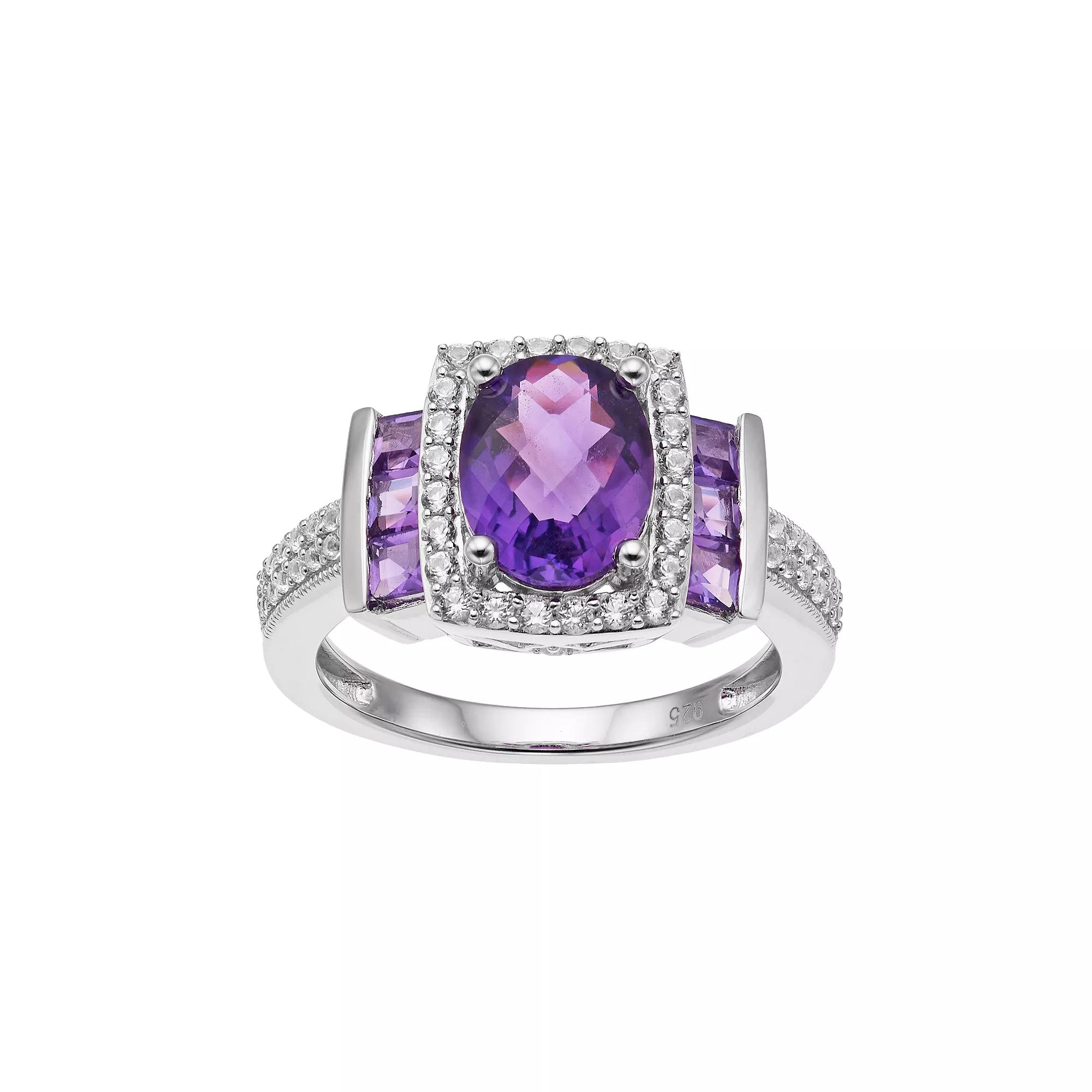 MASTERPIECE Sterling Silver Amethyst & Lab-Created White Sapphire Halo Ring, Women's,  Product Image