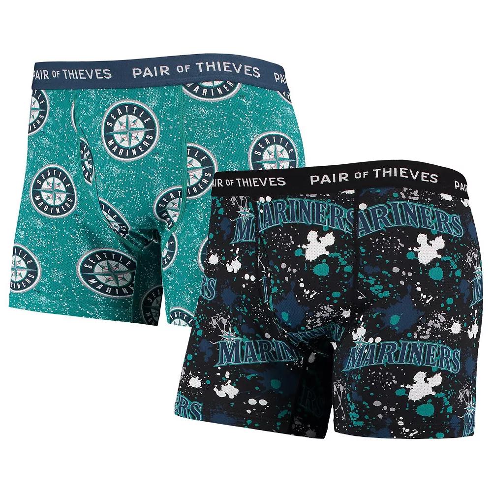 Men's Pair of Thieves Black/Aqua Seattle Mariners Super Fit 2-Pack Boxer Briefs Set, Size: XL Product Image