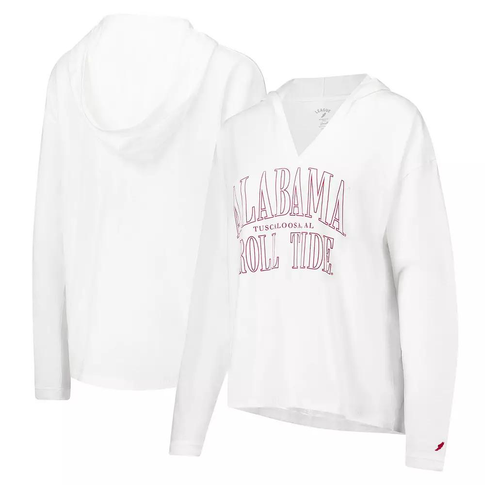 Women's League Collegiate Wear White Alabama Crimson Tide Slub Long Sleeve V-Neck Hoodie T-Shirt,  Product Image
