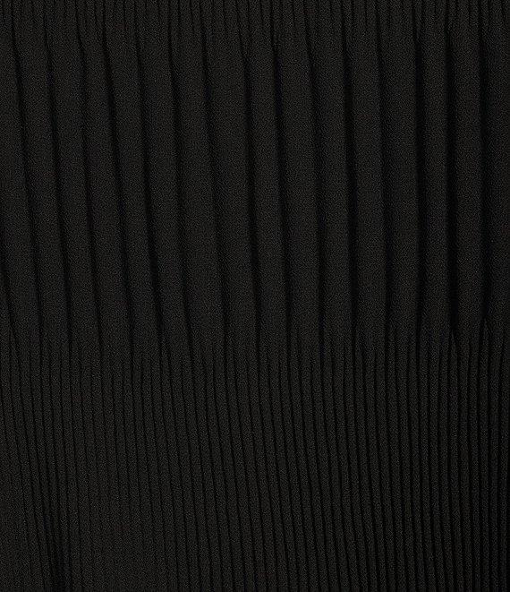 Calvin Klein Solid Chiffon Accordion Pleat Crew Neck Long Sleeve Top Product Image