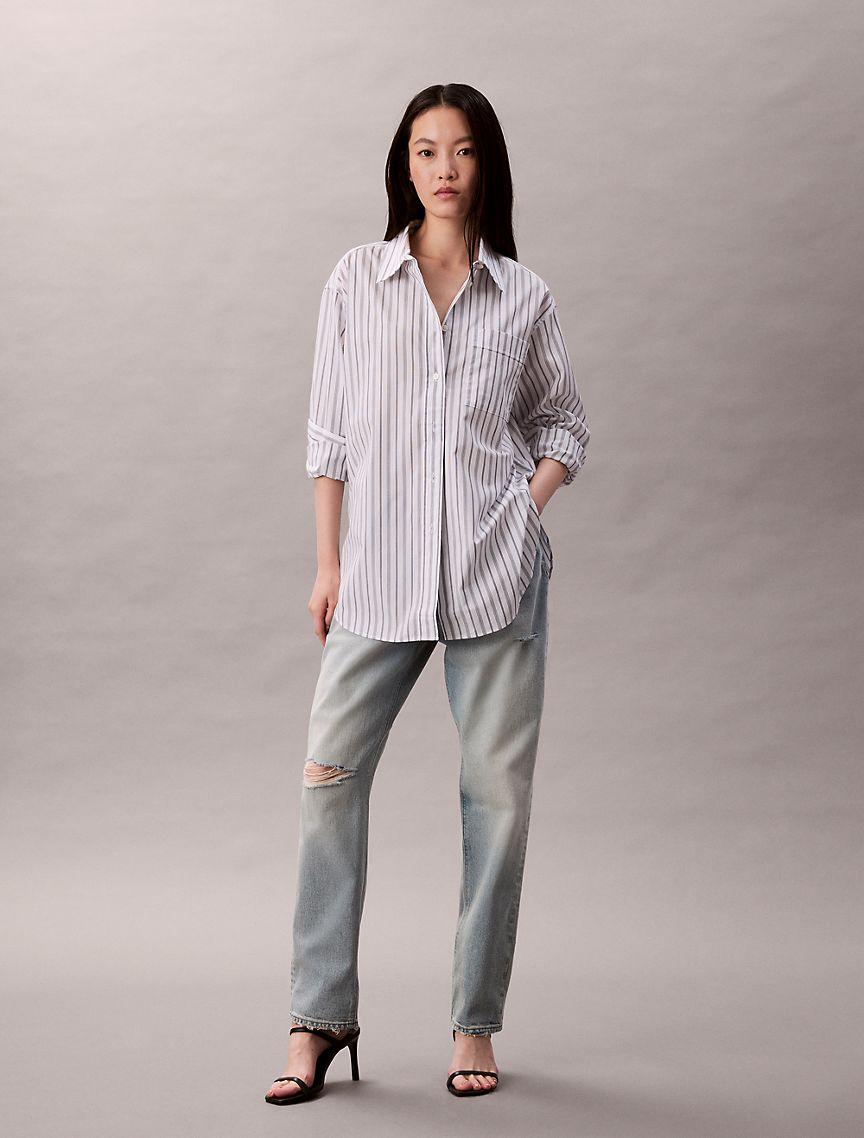 Poplin Striped Relaxed Button-Down Shirt Product Image