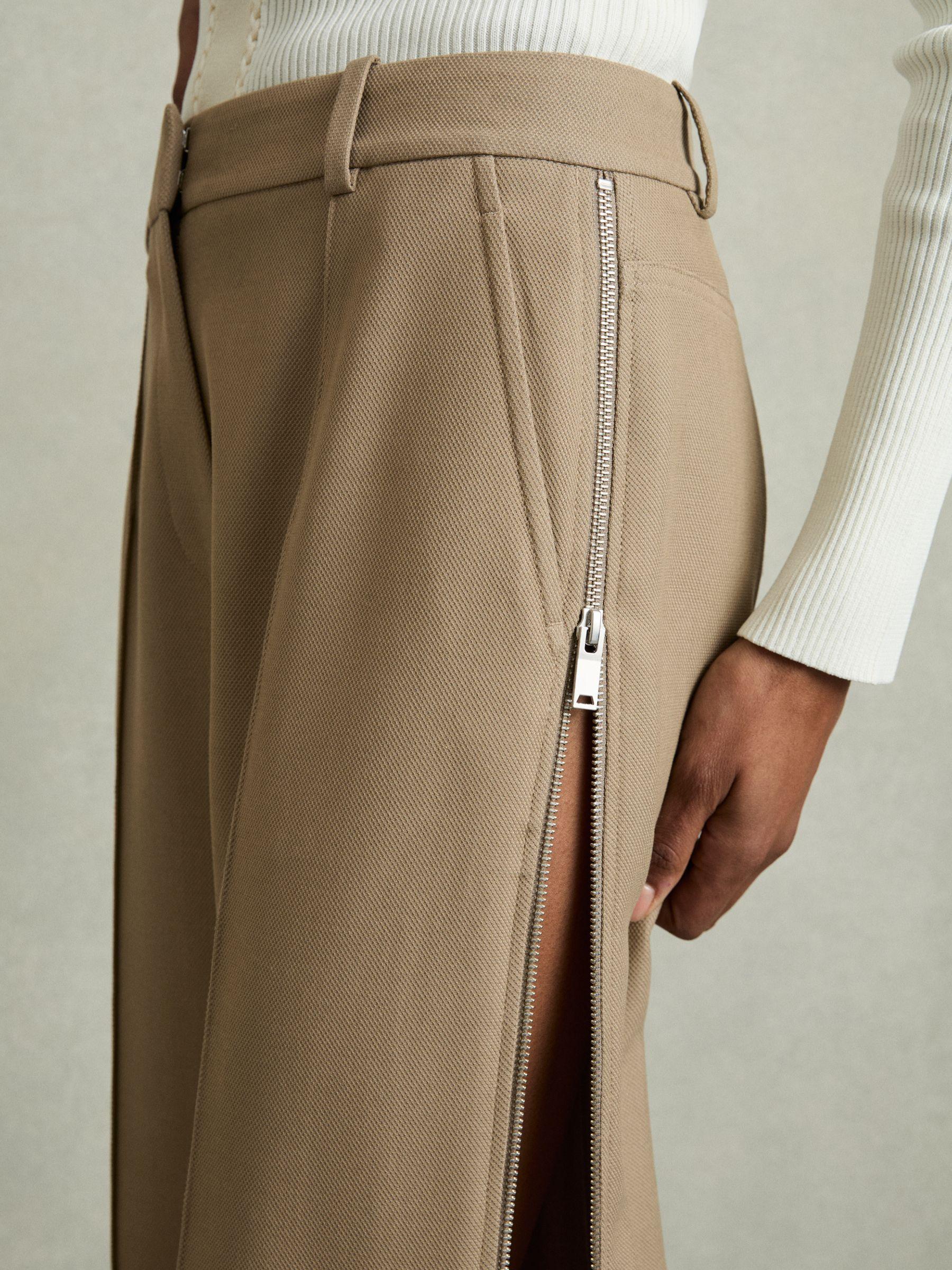 Wide-Leg Side-Zip Trousers in Sage Green Product Image