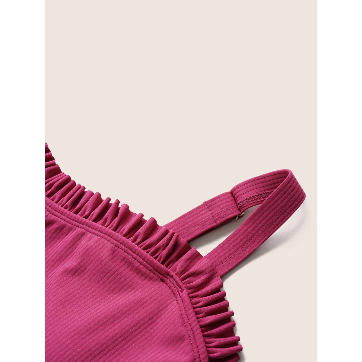 Plus Size Solid Frill Trim Adjustable Straps Swim Top Women's Swimwear RedViolet Beach Non High stretch Bodycon Strapless Curve Swim Tops BloomChic 30/6X Product Image