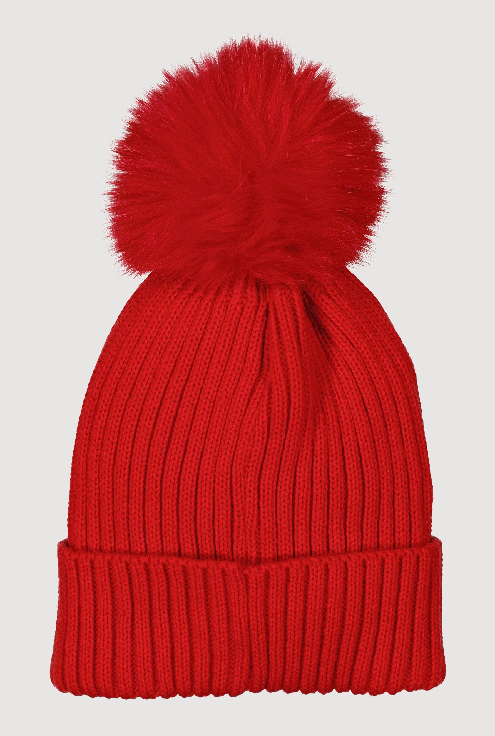 Trendy Faux Fur Pom Pom Detail Ribbed Knit Beanie Female Product Image