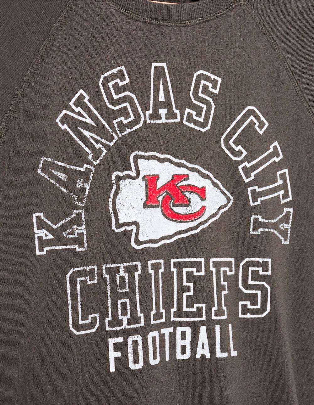 JUNK FOOD Kansas City Chiefs Flocked Raglan Crew Womens Sweatshirt - BLACK Product Image