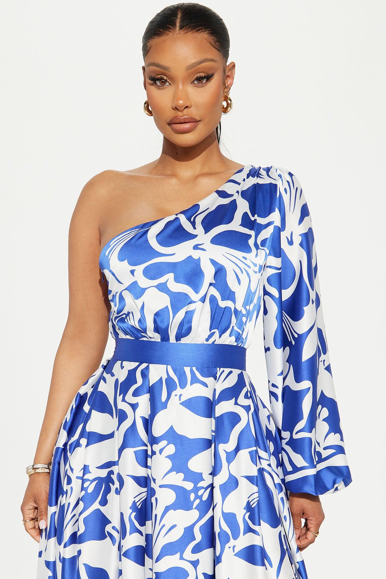 Vacation Destination Satin Maxi Dress - Blue/combo Product Image