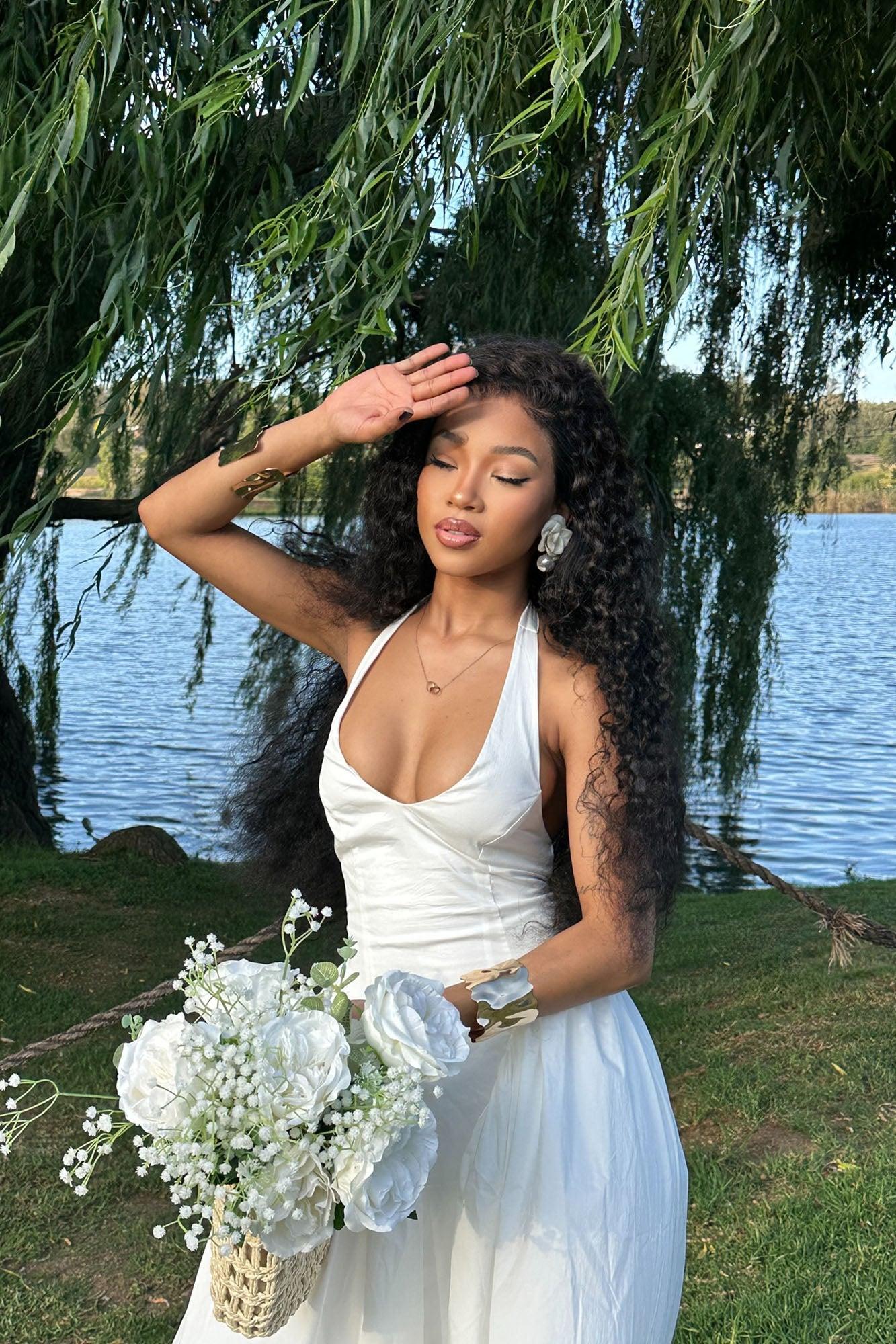 Mara Corset Halter Midi Dress - White Product Image