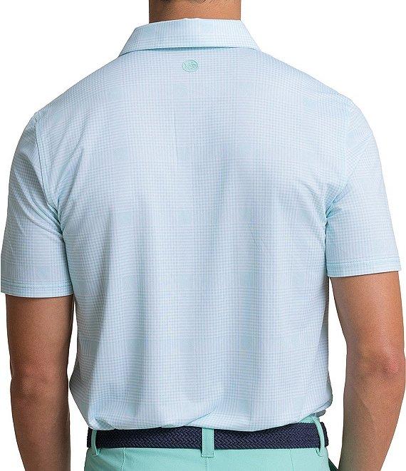 Southern Tide Driver Coral Key Plaid Printed Short Sleeve Polo Shirt Product Image