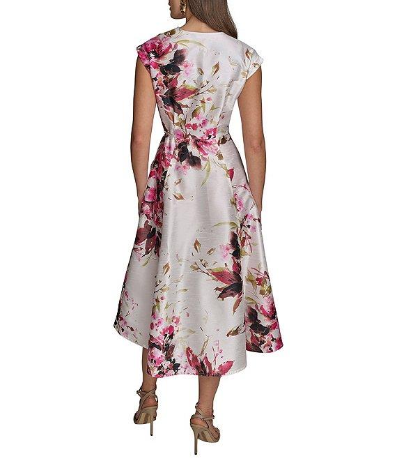 Donna Karan Dupioni V-Neck Cap Sleeve Tie Sash Midi Wrap Dress Product Image