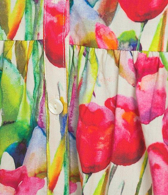 APNY Floral Print V-Neck Short Puff Sleeve Midi Shirt Dress Product Image